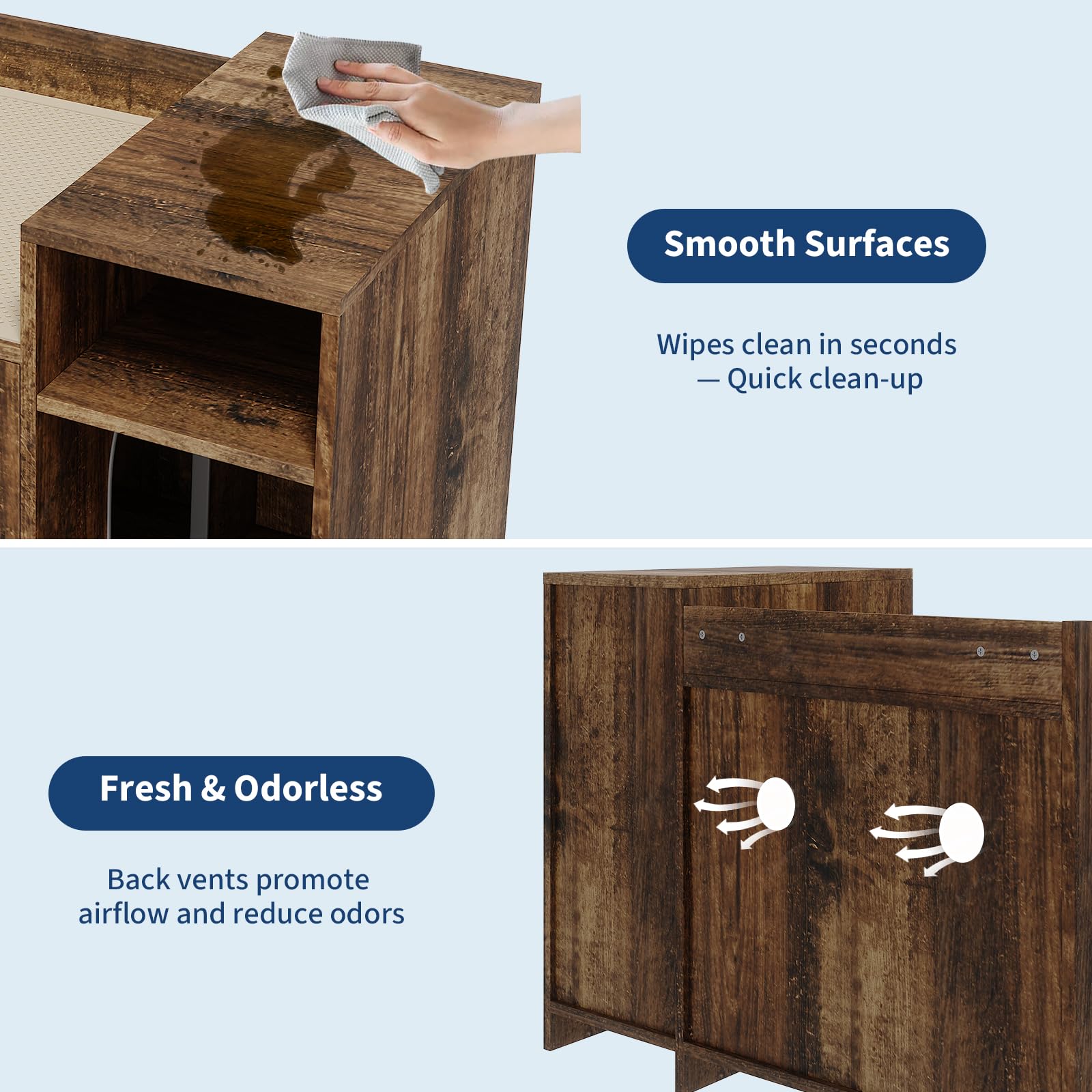 Bac à litière Garvee avec espace de rangement et porte de grange en bois rustique pour salon et chambre