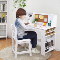 Ensemble bureau en bois Garvee pour enfants avec rangement, tableau d'affichage et chaise ergonomique pour la maison et l'école, blanc