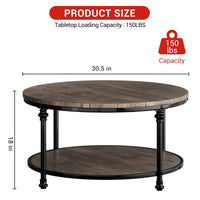 Table basse ronde Garvee à 2 niveaux avec rangement, bois et métal, 77,5 x 45,7 cm, salon et appartement, résistante aux rayures, style moderne