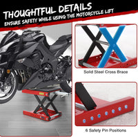 Garvee Cric élévateur professionnel pour moto, support de maintenance jusqu’à 544 kg, plateforme antidérapante, hauteur réglable, idéal atelier et garage