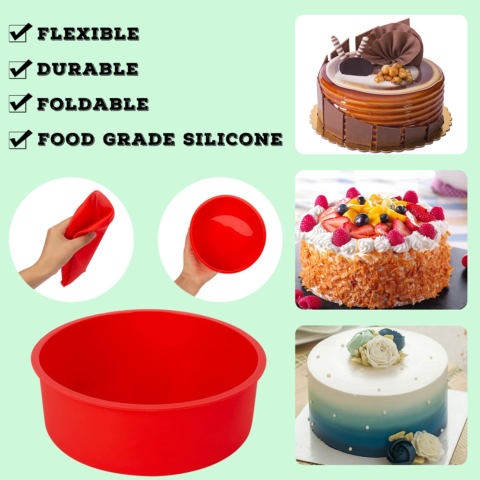 Moule à gâteau en silicone Garvee (2 pièces), rond de 15 cm, rouge | Antiadhésif et démoulage facile | Réutilisable pour les fêtes et la pâtisserie