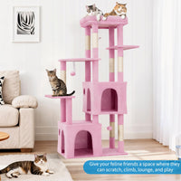 Garvee Arbre à Chat 155 cm Multi-Niveaux pour Grands Chats, Tour Stable avec Grande Plateforme, Rose