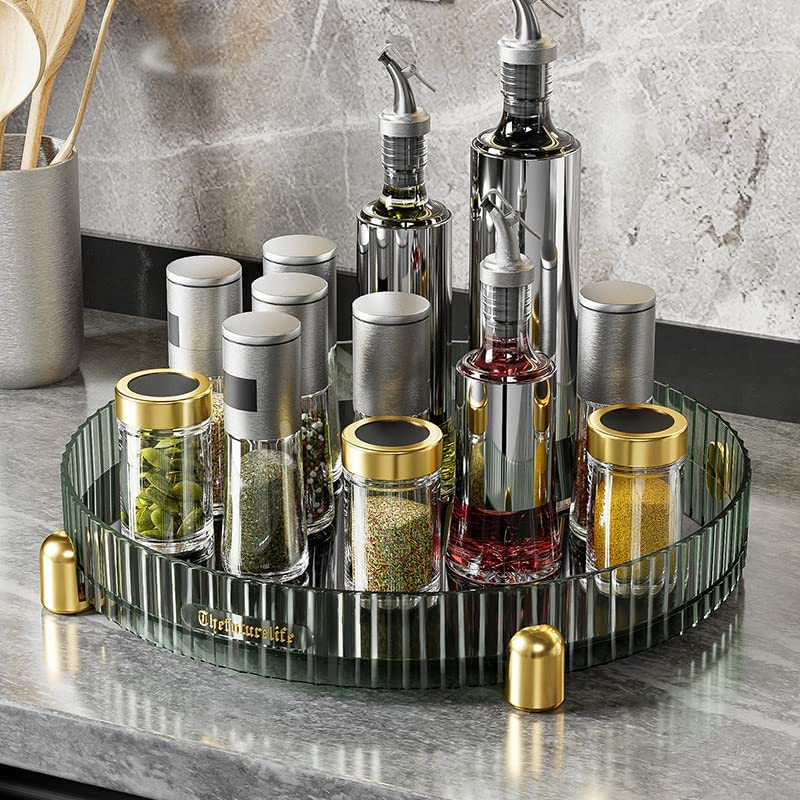 Plateau de rangement rotatif à 360° Garvee avec poignée pour la cuisine, la salle de bain et le bureau, grand, robuste et facile à nettoyer
