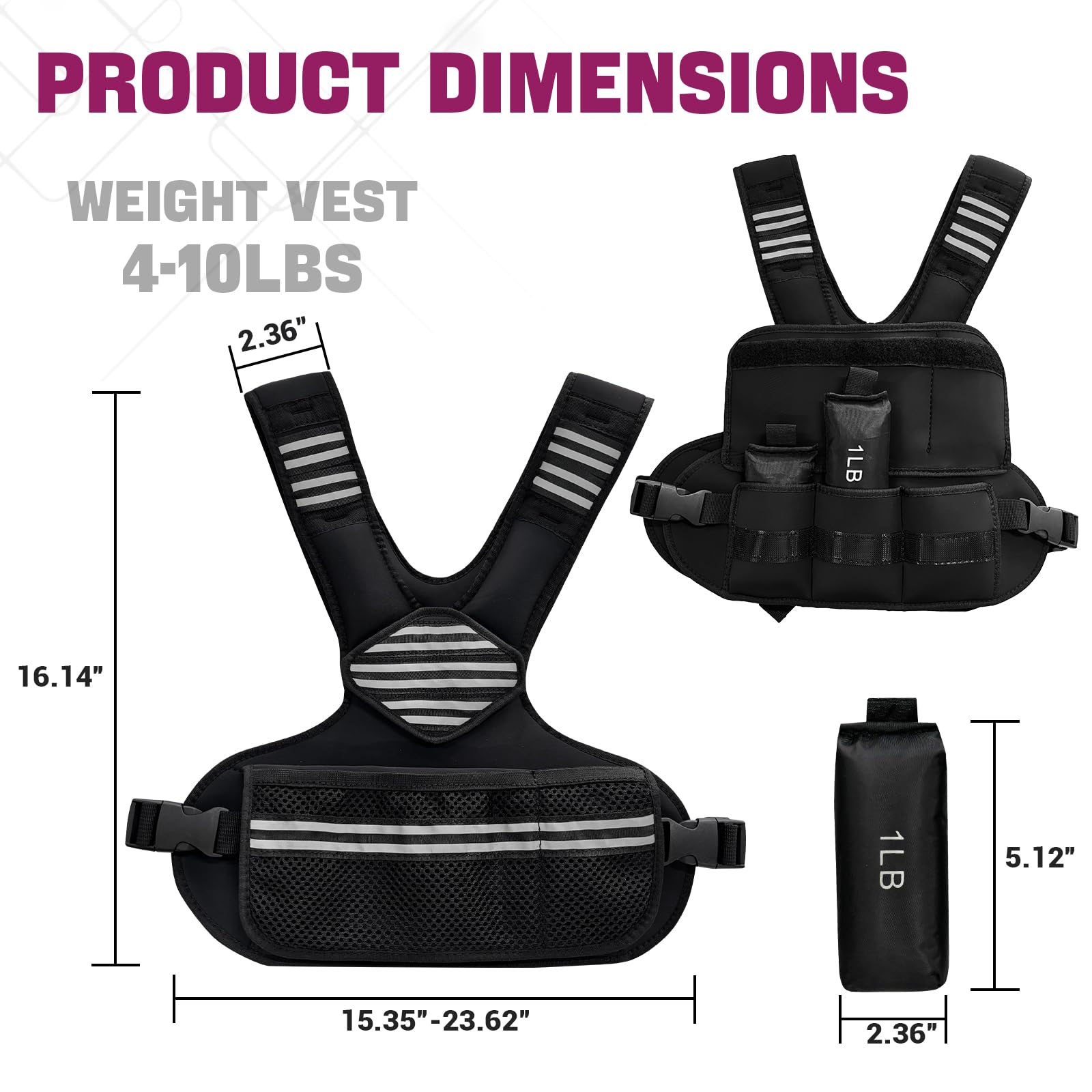 Gilet lesté ajustable Garvee pour femme, 2,7 à 9 kg, avec poids de sable en fer, bandes réfléchissantes, néoprène, ceinture ajustable pour le jogging et la musculation, noir confortable