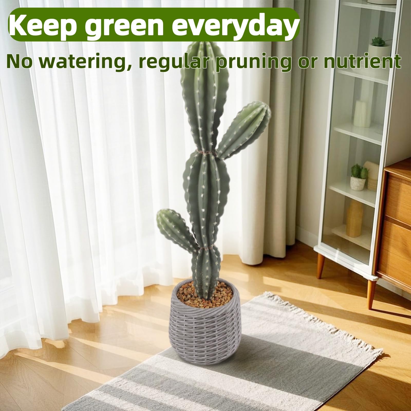 Cactus artificiel Garvee de 89 cm (35 pouces) réaliste en EVA, pot blanc, décoration intérieure et extérieure