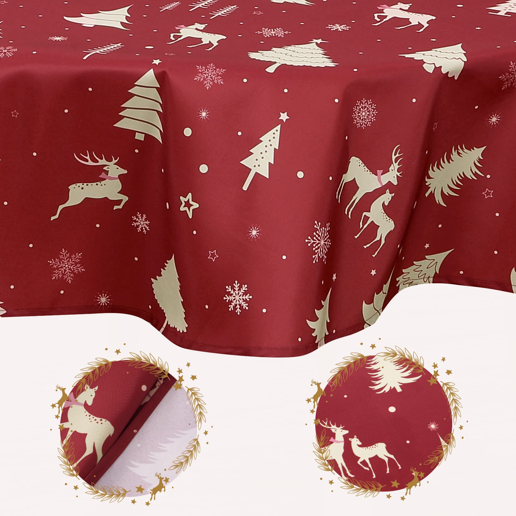 Nappe de Noël ronde GARVEE 152 cm, imperméable et lavable, couleur or, idéale pour les fêtes, la cuisine et la salle à manger. Parfaite pour une décoration festive.