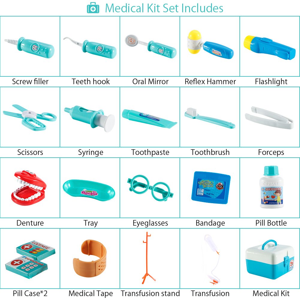Garvee Jouet de dentiste - Coffret de docteur pour enfants - 20 pièces - Outils réalistes en plastique - Jeu de rôle pour la classe préscolaire