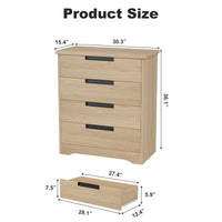 Commode Garvee à 4 tiroirs en bois avec poignées intégrées, idéale pour la chambre et le salon. Robuste, moderne et polyvalente, couleur bois naturel.