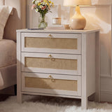 Garvee Grande Table de Chevet en rougein Blanc avec 3 Tiroirs Spacieux Poignées Dorées Bois Naturel Style Bohème Moderne pour Chambre À Coucher