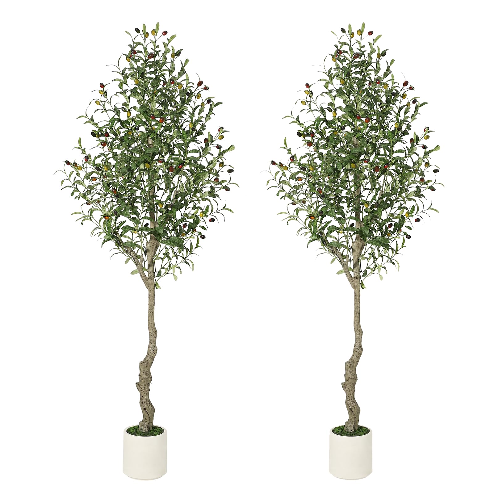 Garvee Olivier Artificiel 180 cm avec Pot Blanc, Style Méditerranéen pour Salon, Bureau et Balcon, Vert