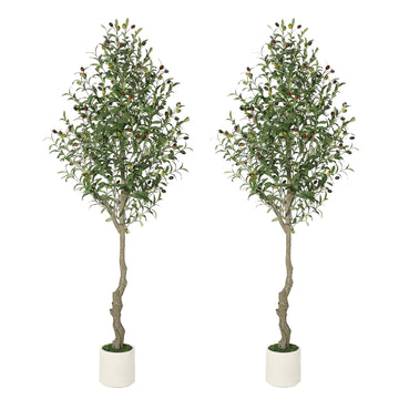 Garvee Olivier Artificiel 180 cm avec Pot Blanc, Style Méditerranéen pour Salon, Bureau et Balcon, Vert
