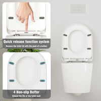 Abattant WC suspendu GARVEE, forme en D, 51 cm, blanc | Céramique, fermeture amortie | Pour salles de bains modernes