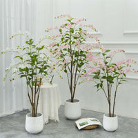 Arbre artificiel fleuri Garvee de 1,5 m, fleurs roses, structure en plastique et béton, pour la décoration intérieure et extérieure