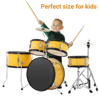Batterie Garvee 5 pièces pour enfants avec grosse caisse et charleston, 74 cm (29 pouces), jaune