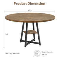 Table de salle à manger ronde Garvee pour 4 à 6 personnes, 119 cm (47 pouces), structure en métal, plateau en bois, design industriel, gain de place, grise