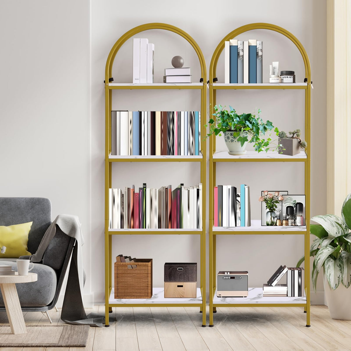 Garvee étagère à 4 niveaux avec arche, structure en métal, robuste, idéale pour le salon et le bureau, 183 × 61 × 30 cm, design moderne