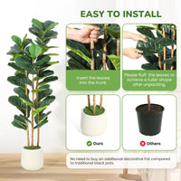 Garvee Ficus Lyrata artificiel 152 cm, feuilles réalistes, pot blanc et PVC résistant à l’eau, pour maison et bureau