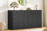 Garvee Commode 12 tiroirs avec prises électriques pour chambre et salon, 154,9 cm large, bois MDF résistant, métal silencieux, charge USB, noir - Noir