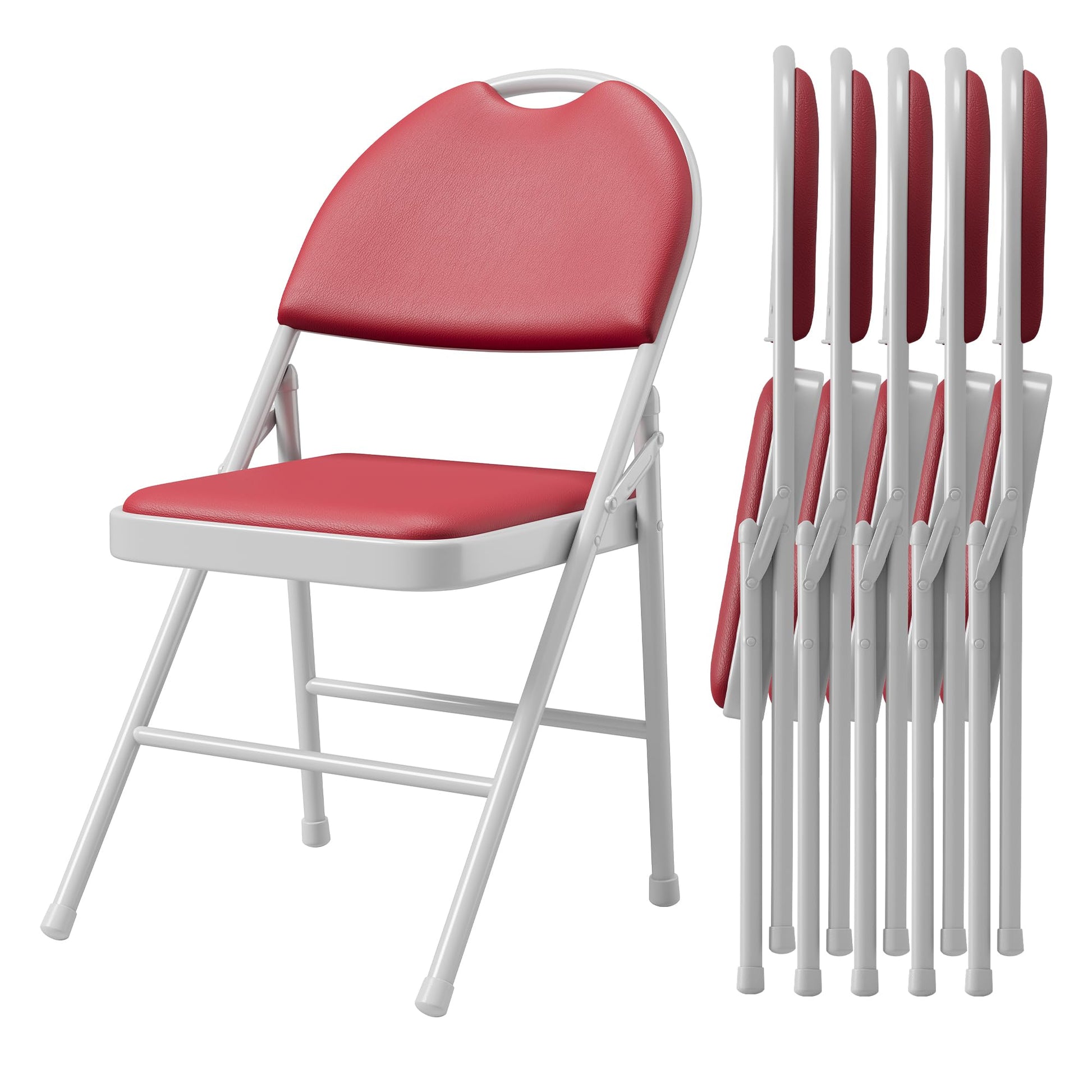 Ensemble de 6 chaises pliantes Garvee avec revêtement en similicuir, structure métallique pliable, empilables, rouges, pour le bureau et le camping