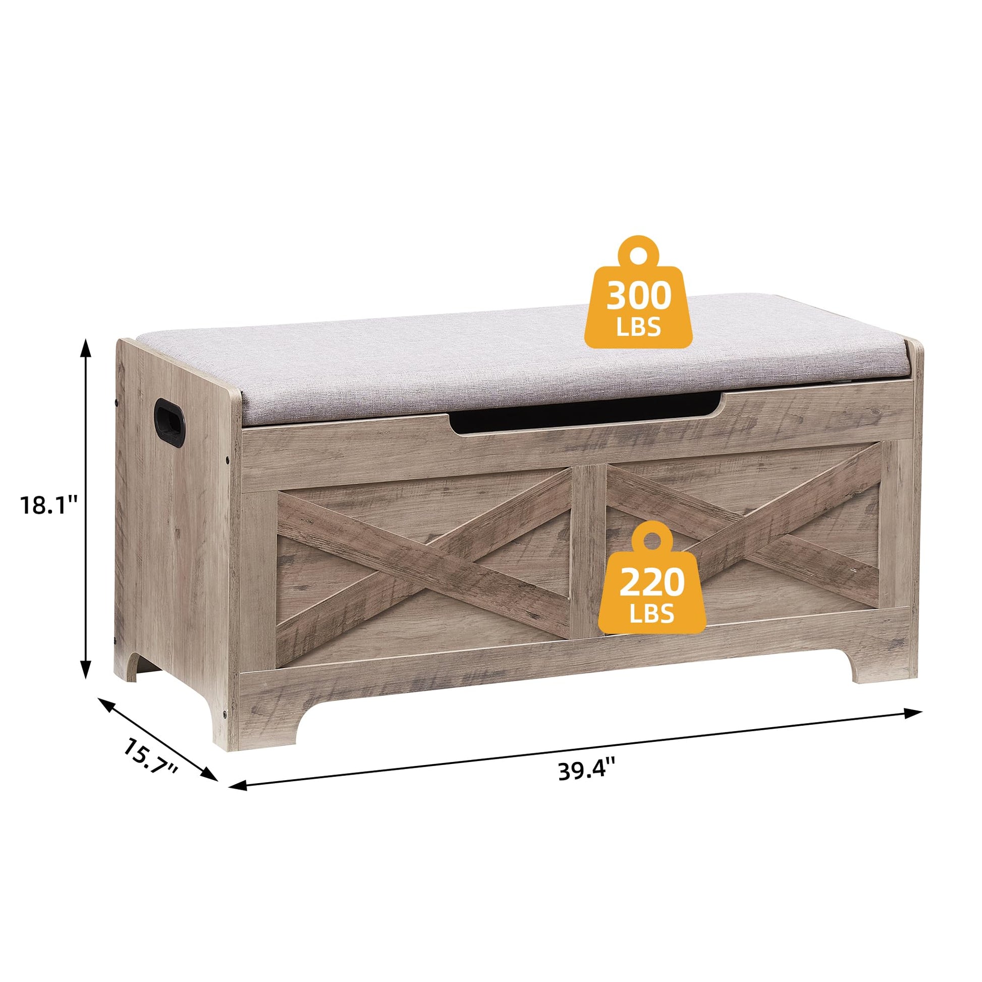 Banc de rangement Garvee avec verrou de sécurité, style campagnard, bois gris, pour couloir et chambre
