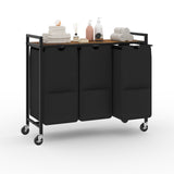Garvee Panier à Linge 3 Compartiments avec Étagère, Sacs Amovibles 48L, Cadre Métal, Roulettes, Design Compact, Orange Brûlé, Idéal pour Appartements
