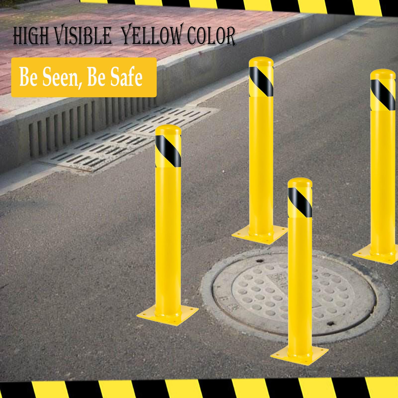 Garvee borne de sécurité en acier 91 cm, bande réfléchissante jaune 11,4 cm, pour signalisation routière et parkings