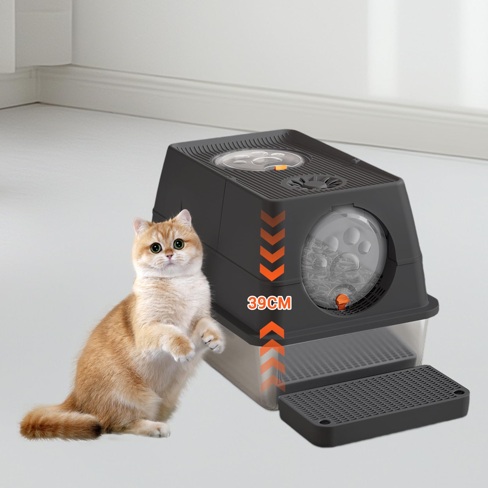 Bac à litière Garvee en acier inoxydable avec couvercle, grande ouverture sur le dessus, antidérapant, pour chats et chiens, 60 cm (L) x 40 cm (l) x 44 cm (H)