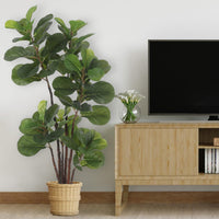 Ficus lyrata artificiel Garvee de 120 cm (4 pi) avec 72 feuilles et pot en ciment robuste, idéal pour la maison et le bureau. Entretien facile. Vert foncé.