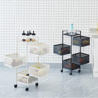 Garvee Étagère de cuisine 3 niveaux en acier carbone avec roulettes, gain de place pour salle de bain, salon, cosmétiques et jouets, blanc