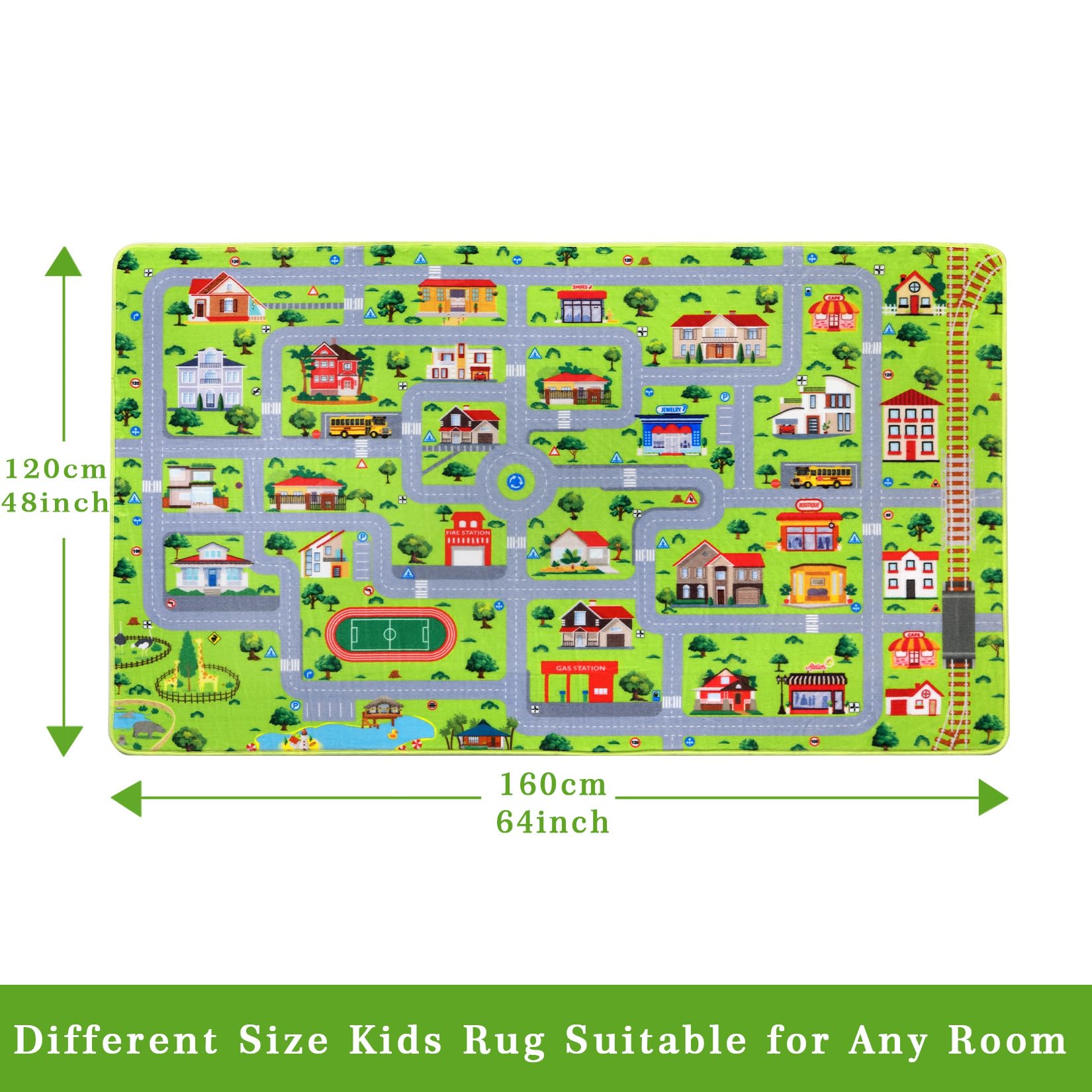 Tapis d'éveil antidérapant Garvee pour enfants, 140 x 200 cm, motif ville et rue, idéal pour la chambre d'enfant, la salle de jeux ou le salon. Doux et facile à nettoyer.