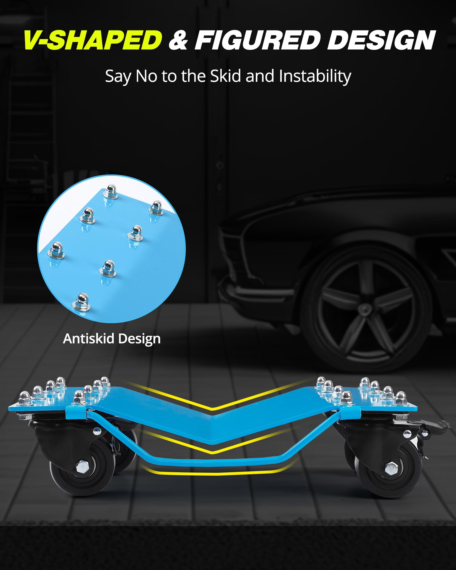 Chariot de manutention Garvee Auto Dolly Set 2, capacité de charge de 1814 kg (4000 lb), acier au manganèse, base antidérapante, roues pivotantes à 360°, 40,6 cm x 33 cm (16 po x 13 po), bleu, atelier et garage