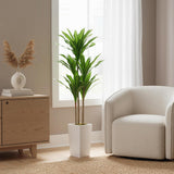 Garvee dracaena artificiel 147 cm, feuilles ajustables, tronc aspect bois, pot blanc haut, pour décoration intérieure et extérieure - vert