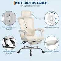 Garvee Chaise de bureau ergonomique avec appui-tête réglable, soutien lombaire et repose-pieds extensible, beige, hauteur réglable, maille respirante