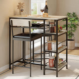 Garvee Ensemble de table à manger 3 pièces, table 91 × 42 × 94 cm et 2 chaises, rangement porte-bouteilles, gris, pour petit espace