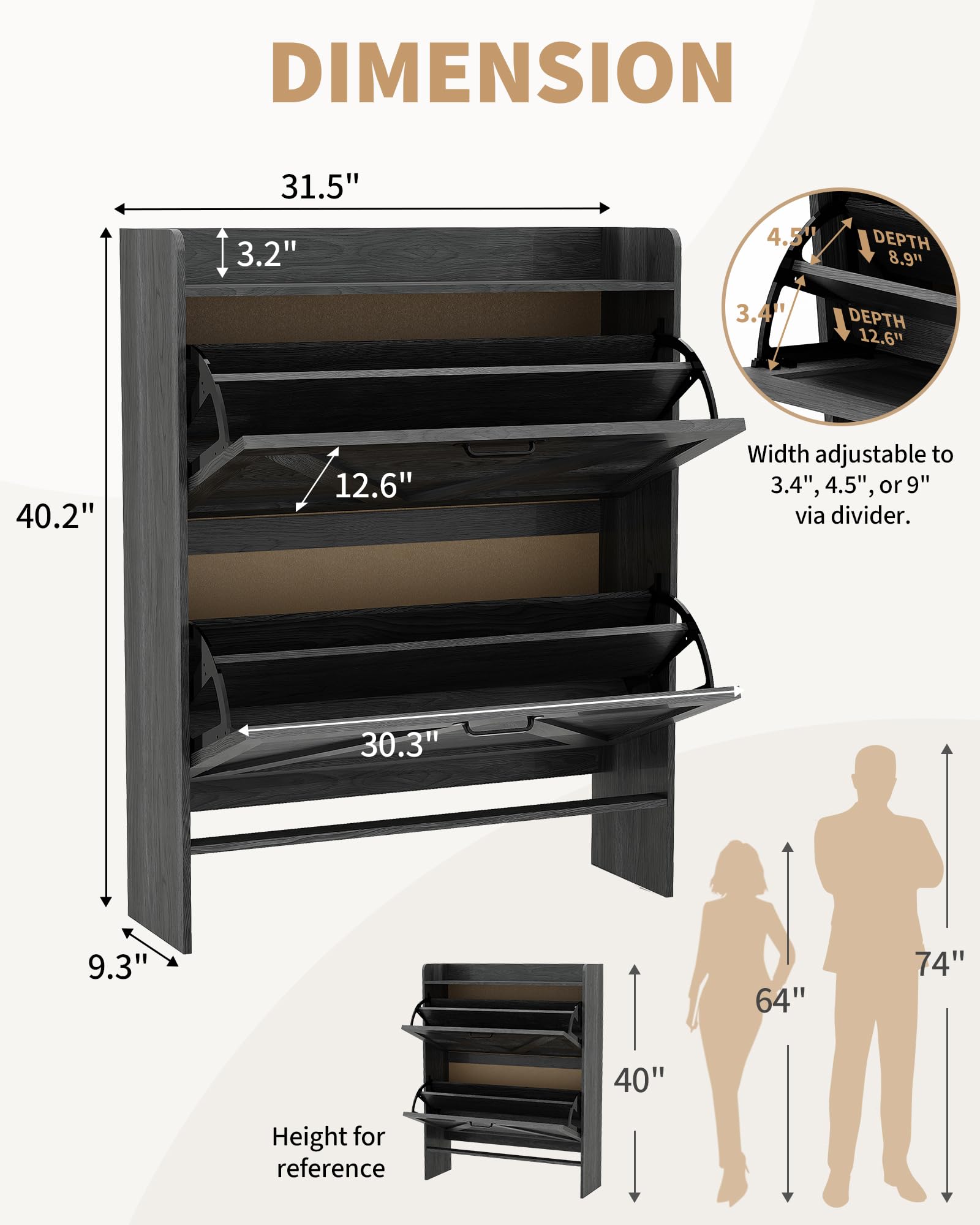 Rangement à chaussures Garvee avec 2 tiroirs pliables, marron rustique, pour couloir et entrée, gain de place, durable, pieds en métal