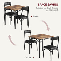 Ensemble de salle à manger Garvee pour 2 personnes, table de cuisine carrée marron rustique avec chaises rembourrées, structure robuste en MDF et acier, gain de place