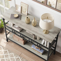 Garvee Console étroite 109 cm à 3 niveaux, étagères effet bois gris rustique, structure métallique, pour salon, couloir et chambre
