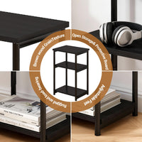 Table d'appoint Garvee à 3 niveaux avec structure en métal pour salon et chambre, design rustique, structure robuste en acier, noire