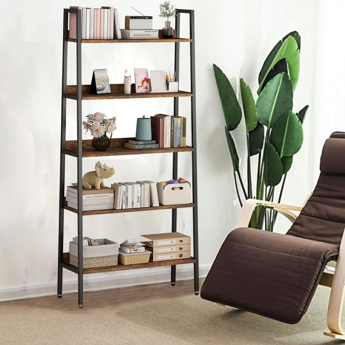 Garvee étagère de 170 cm de haut, 5 tablettes, structure en métal brun rouille, étroite, idéale pour le salon, le bureau ou la cuisine