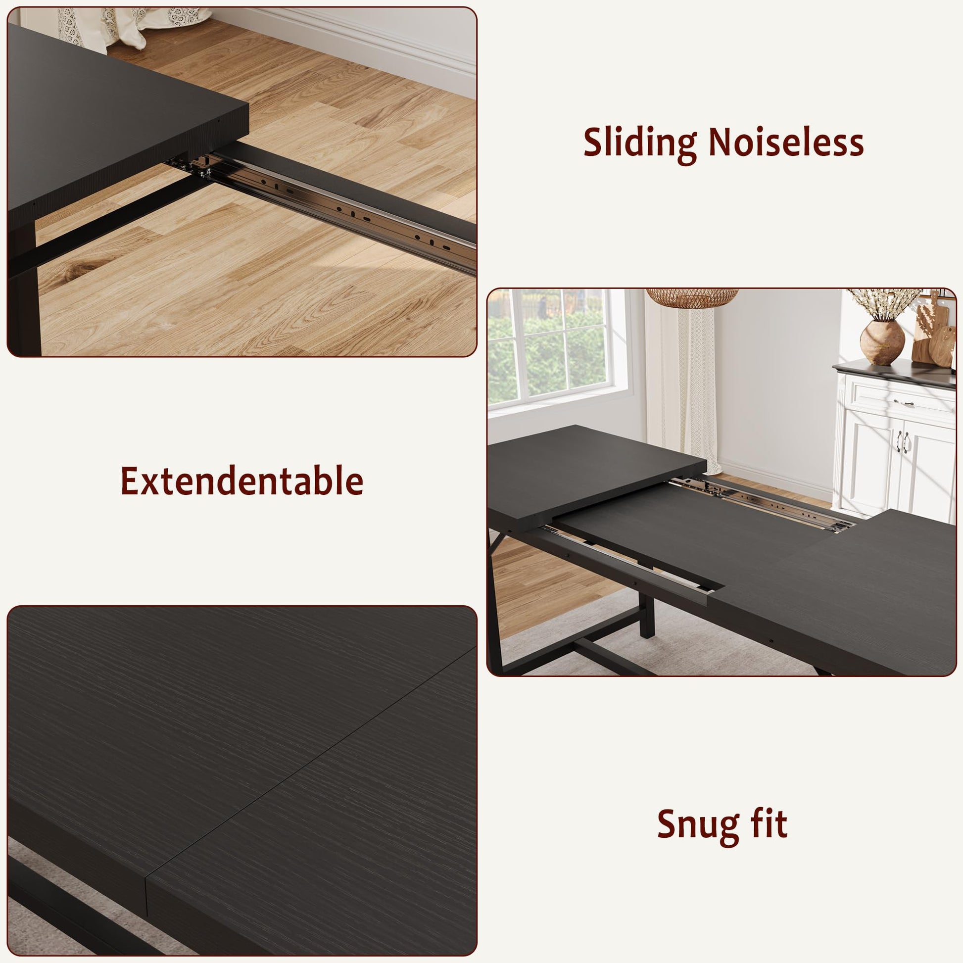 Ensemble table et chaises extensibles Garvee pour 4 à 6 personnes, 160 cm, bois, noir rétro, gain de place, stable, facile à assembler
