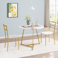 Ensemble table et chaises de salle à manger Garvee pour 2 personnes, table de cuisine ronde moderne avec chaises rembourrées, marbre blanc et or, MDF et acier, gain de place pour les petites pièces