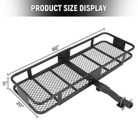 Panier de remorque pliable en acier Garvee 60" x 20" x 5" (152 x 51 x 13 cm), résistant à la rouille, pour voiture et camping, compatible avec barre de remorquage 2", noir