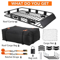 Garvee Panier de toit universel 163x99x15cm, charge 91kg, acier Q235 avec sac étanche, filet, sangles et antivol pour SUV et pick-up, noir