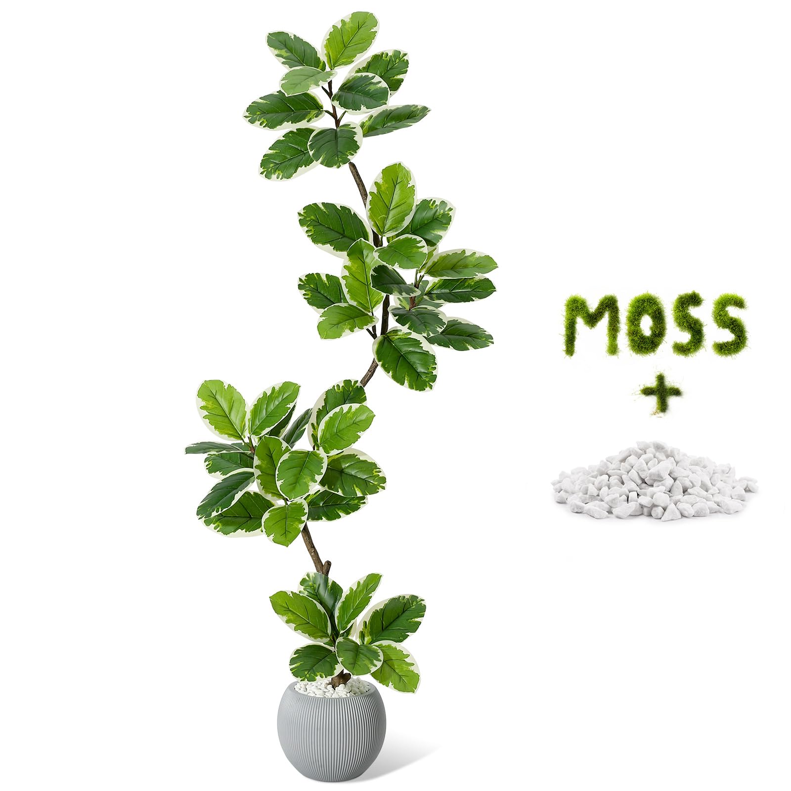 Ficus lyrata artificiel Garvee 1,5 m avec pot sphérique, vert, 47 feuilles, pour salon ou bureau
