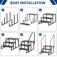 Escalier portable Garvee à 3 marches avec rampe, acier, bandes antidérapantes pour caravanes, spas, usage extérieur, noir, compact