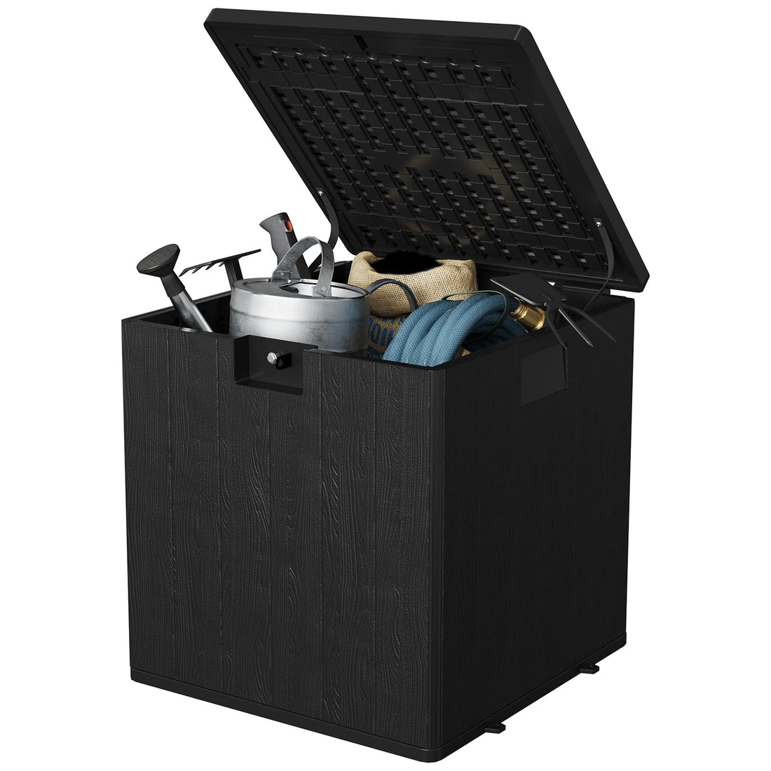 Coffre de rangement extérieur Garvee 28 gallons avec couvercle, résistant aux intempéries et verrouillable, pour jardin et terrasse, 50 x 51 x 50 cm, aspect osier