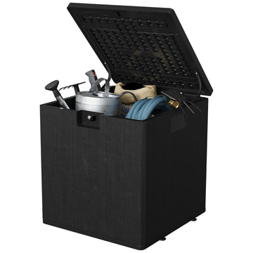 Coffre de rangement extérieur Garvee 28 gallons avec couvercle, résistant aux intempéries et verrouillable, pour jardin et terrasse, 50 x 51 x 50 cm, aspect osier