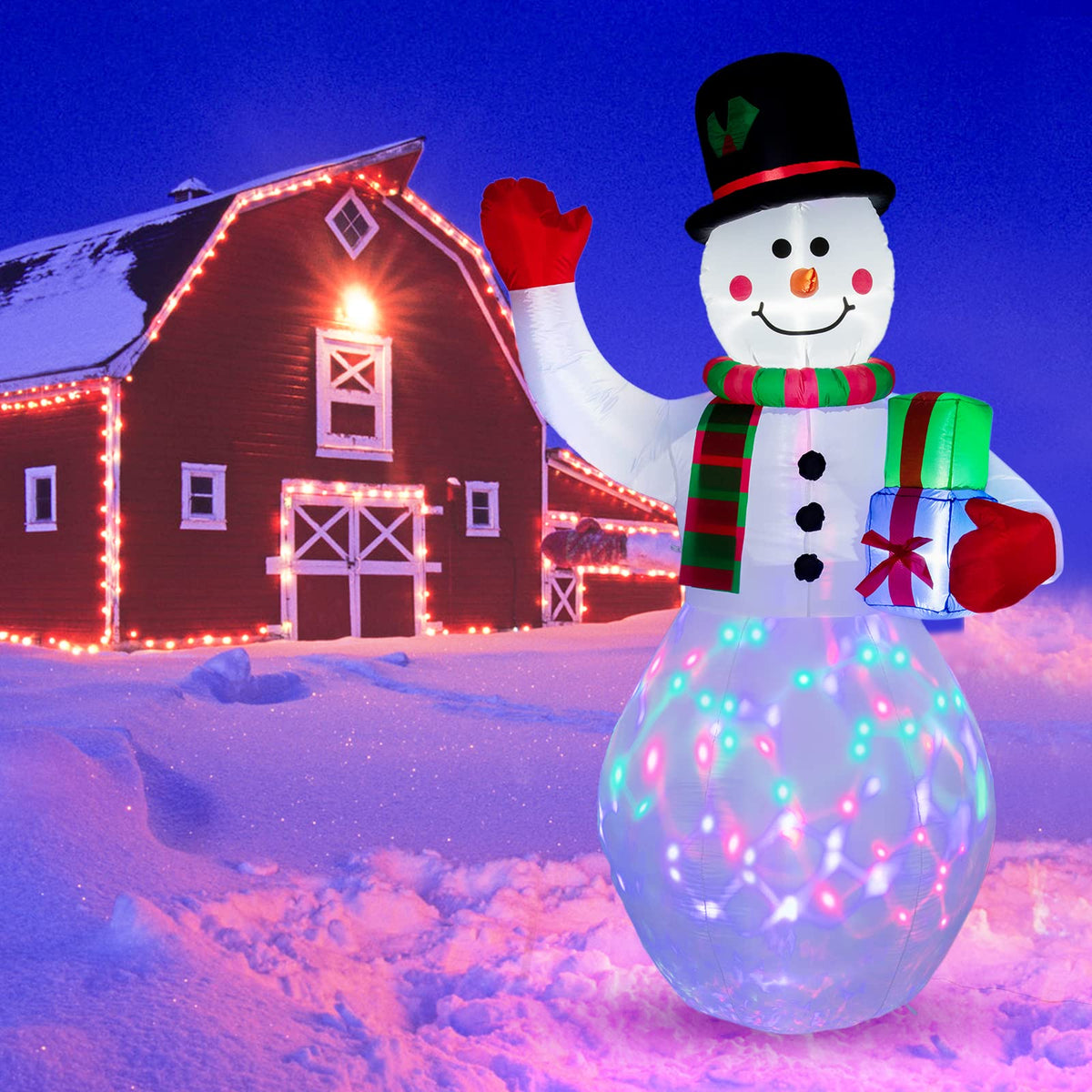 Garvee Bonhomme de neige gonflable 240 cm avec lumière LED rotative, étanche et coloré, décoration de Noël pour jardin
