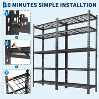 Système d'étagères de garage Garvee, en métal, capacité de charge de 2200 lb, réglable, 5 niveaux, acier SPCC, résistant aux rayures, 36 po x 16 po x 72 po, ensemble de 2, pour garage, cuisine, sous-sol