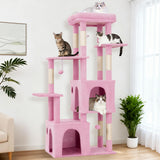 Garvee Arbre à Chat 155 cm Multi-Niveaux pour Grands Chats, Tour Stable avec Grande Plateforme, Rose - Rose